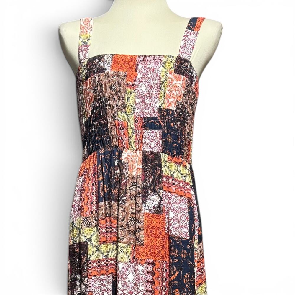 Promesa Patchwork Stretch Maxi Sundress Boho Blue Orange Yellow Floral Large - Picture 2 of 6